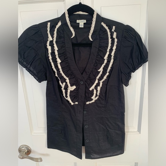 Odille Tops - Odille Black and White Ruffled Blouse